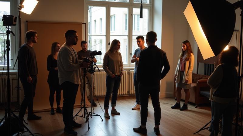 Équipe Lumière Visuelle réunie dans le studio à Paris